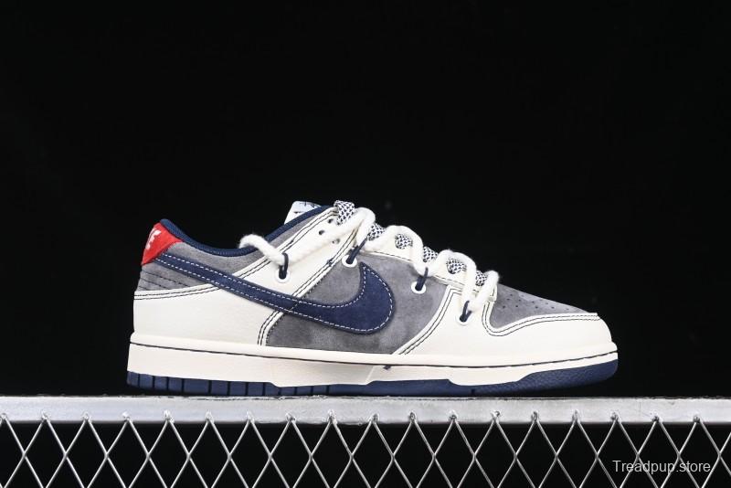 Nike SB Dunk Low Stussy Collaboration Anniversary Custom Low-Top Casual Sneakers with Strap in Beige Grey and Navy - YX5066-236