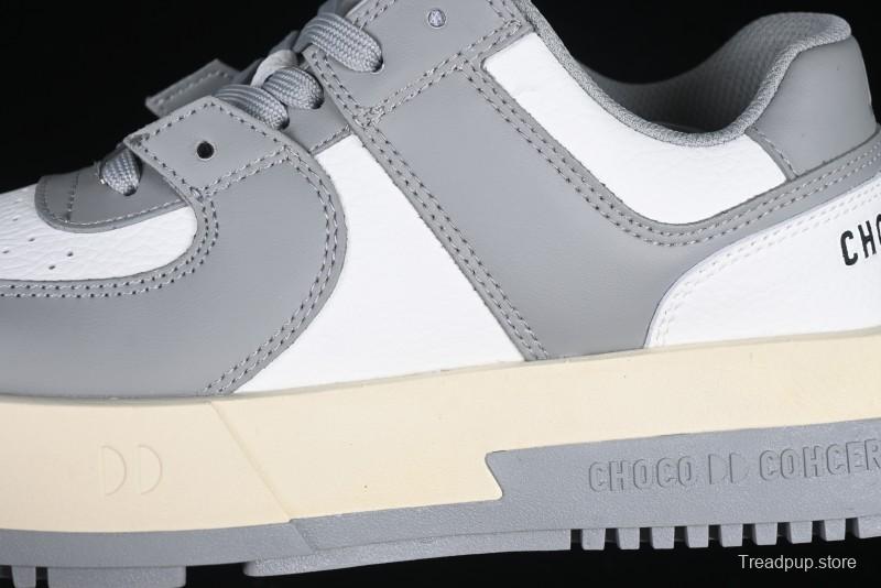 Choco Concert Leather Round Square Asymmetric Fashion Sneakers White Gray - AJE5
