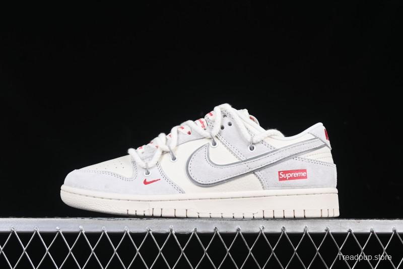 Nike SB Dunk Low Supreme Collaboration Light Gray Drawstring Anniversary High-End Custom Low-Top Casual Skate Shoes - XX3168-109