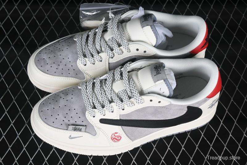 Nike Air Jordan 1 Low OG SP Travis Scott x Fragment Design Collaboration Snake Year Limited Dual-Tone Beige Black Swoosh - SJ2068-142