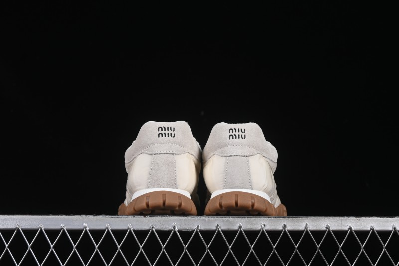 Miu Miu Suede Round Toe Lace-Up Women's Low-Top Casual Shoes in Beige - 99D4
