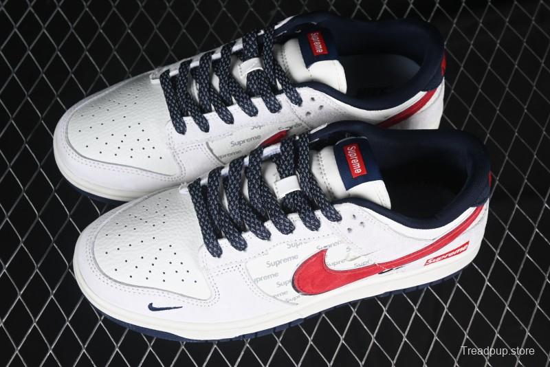 Nike SB Dunk Low Supreme Collaboration - Grey Pig Suede with Red Swoosh Anniversary Custom Edition Low-Top Casual Skate Shoes - CH8311-232