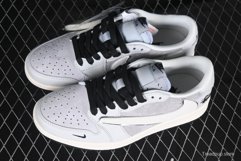 Nike Travis Scott x Fragment Design x Air Jordan 1 Low OG SP AJ1 Retro Sneakers in Summer Cicada Grey - XZ6898-001