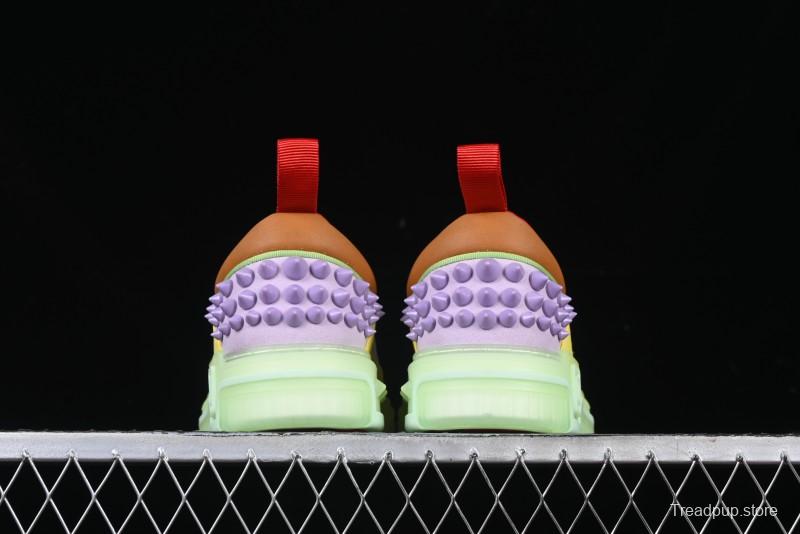 Christian Louboutin Funnyto Flat French Luxury Brand Green Color Block Low Top Sneakers - X.D4