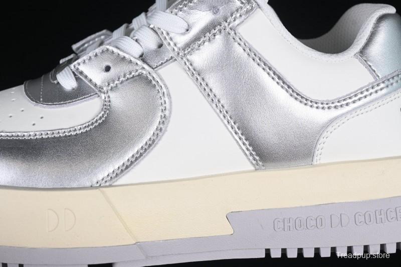 Choco Concert Leather Asymmetrical Fashion Sneakers Silver White - AJE5