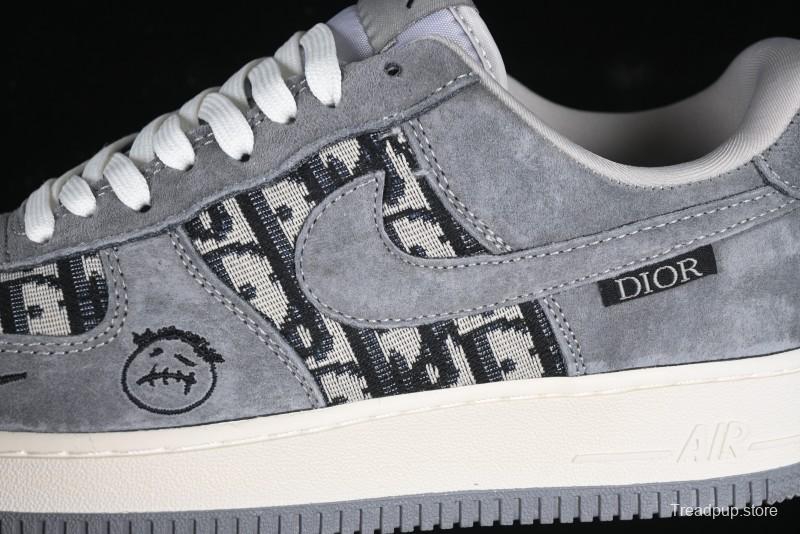 Nike Air Force 1'07 Low Dior Collaboration Grey Knit Skeleton Low-Top Casual Sneakers - KK1988-056