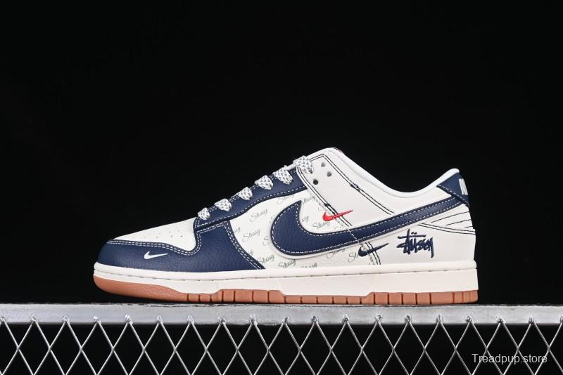 Nike SB Dunk Low Stussy Collaboration Beige Blue Gum Anniversary Edition Custom Low-Top Casual Skate Shoes - XS6089-529
