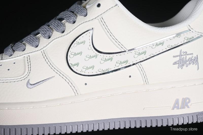 Nike Air Force 1 '07 Low Stussy Collaboration Grey Swoosh Casual Sneakers - HH7518-041