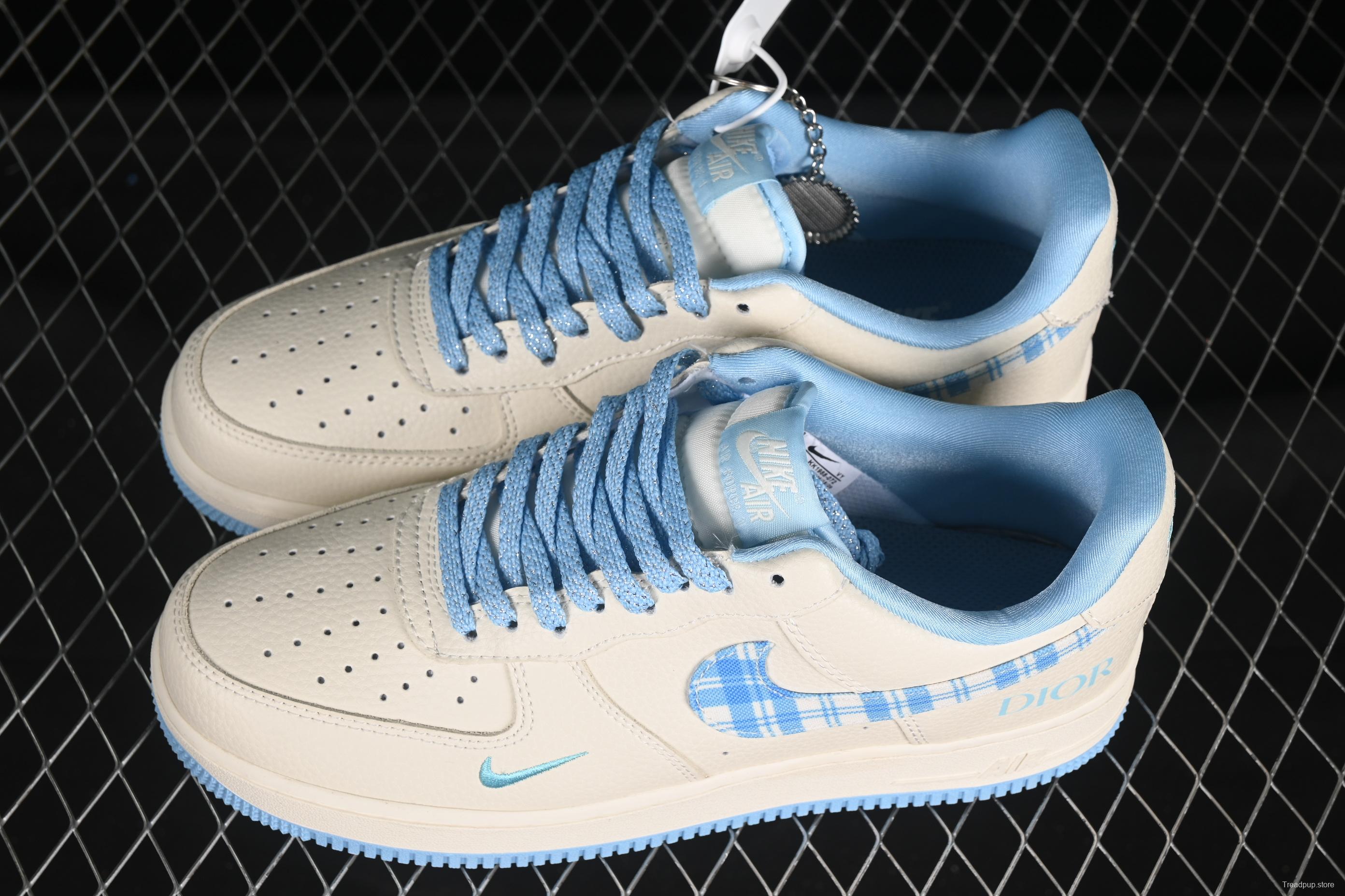 Nike Air Force 1'07 Low Dior Collaboration Beige Blue Checkered Casual Sneakers - KK1988-072
