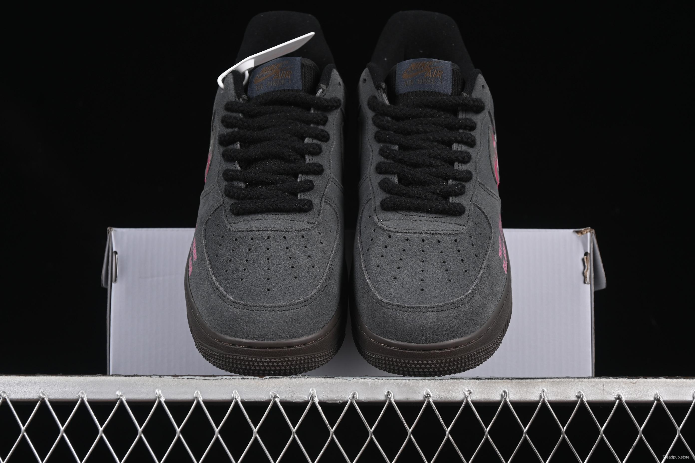 Nike Air Force 1'07 Low "Black Pink" Limited Edition Sneakers with Heart Design - DO6730-010