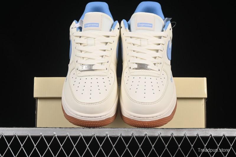 Nike Air Force 1 '07 Low Supreme Collaboration Blue Swoosh Gum Sole Casual Sneakers - XS1958-547