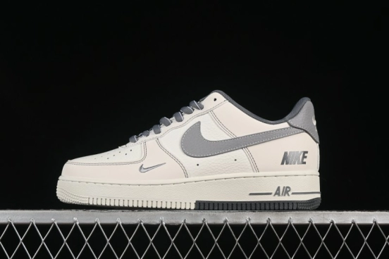 Nike Air Force 1 '07 Low Casual Sneakers in Cream Grey with Full-Length Air Cushion - SC9207-534