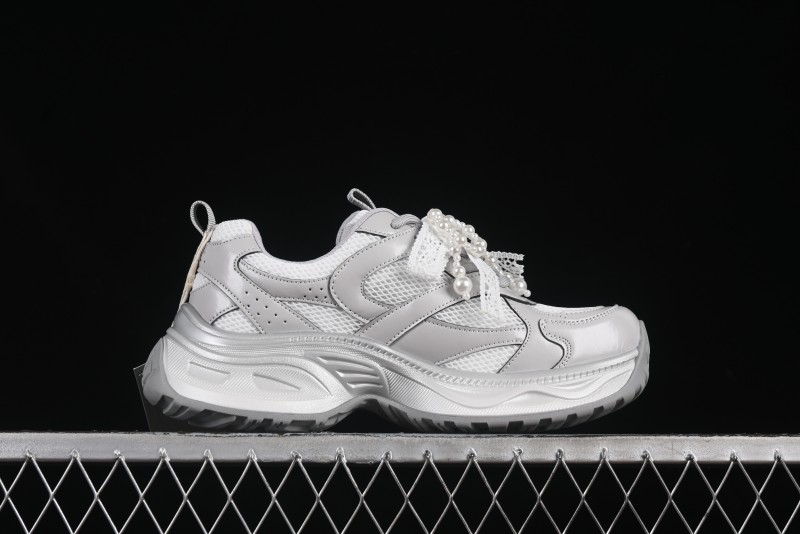 GG-CC Lace Pearl Chain Casual Platform Dad Shoes - 250310 Silver
