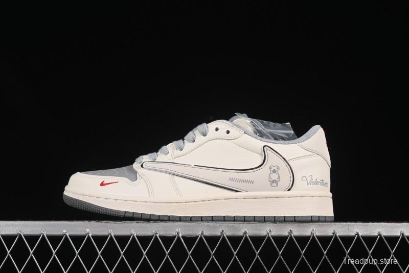 Nike Travis Scott x Fragment Design x Air Jordan 1 Low OG SP AJ1 Low Top Casual Sneakers Cartoon Beige Grey - XS7089-527