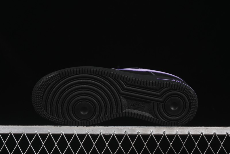 Nike Air Force 1'07 Low Casual Sneakers in Black with Purple Swoosh - HQ2037-001
