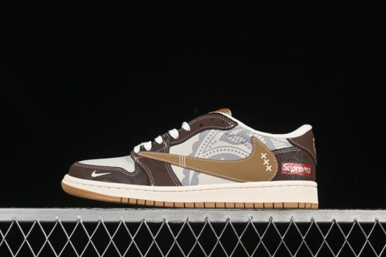 Nike Travis Scott x Fragment Design x Air Jordan 1 Low OG SP AJ1 Supreme Collaboration Brown Graffiti Low-Top Casual Sneakers - XS2024-055