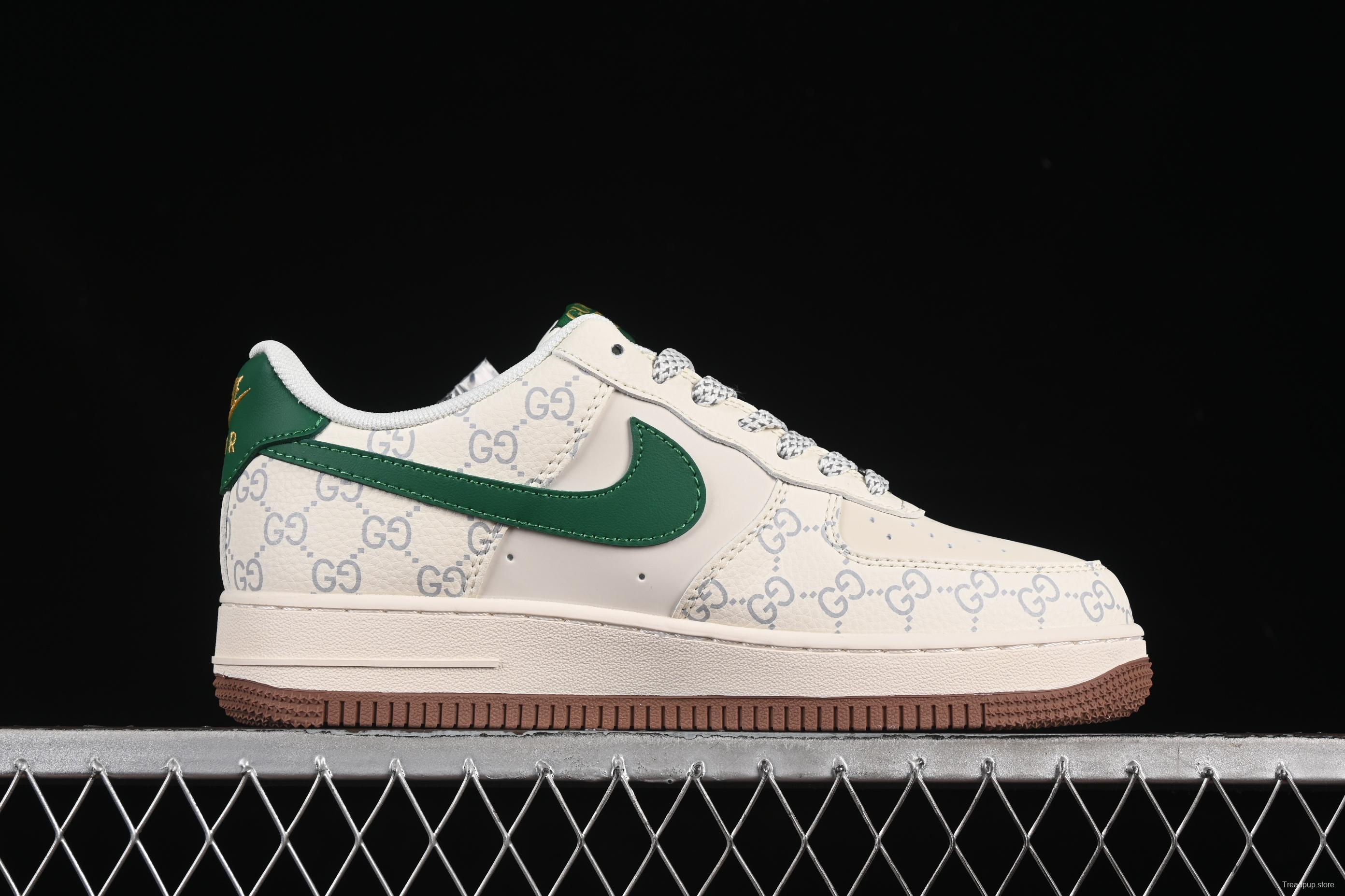 Nike Air Force 1 '07 Low Gucci Collaboration Brown Sole Green Swoosh Casual Sneakers - JJ2508-711