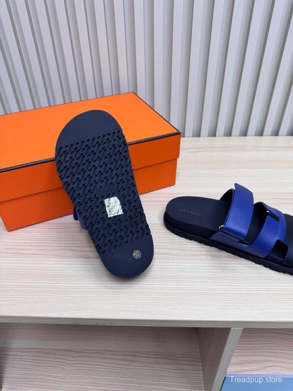 2025 Slippers Hermès Blue Black Leather Slippers