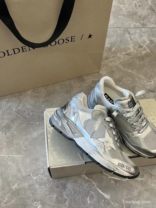 2024 Unisex GGDB Silver Mesh Leather Sneakers