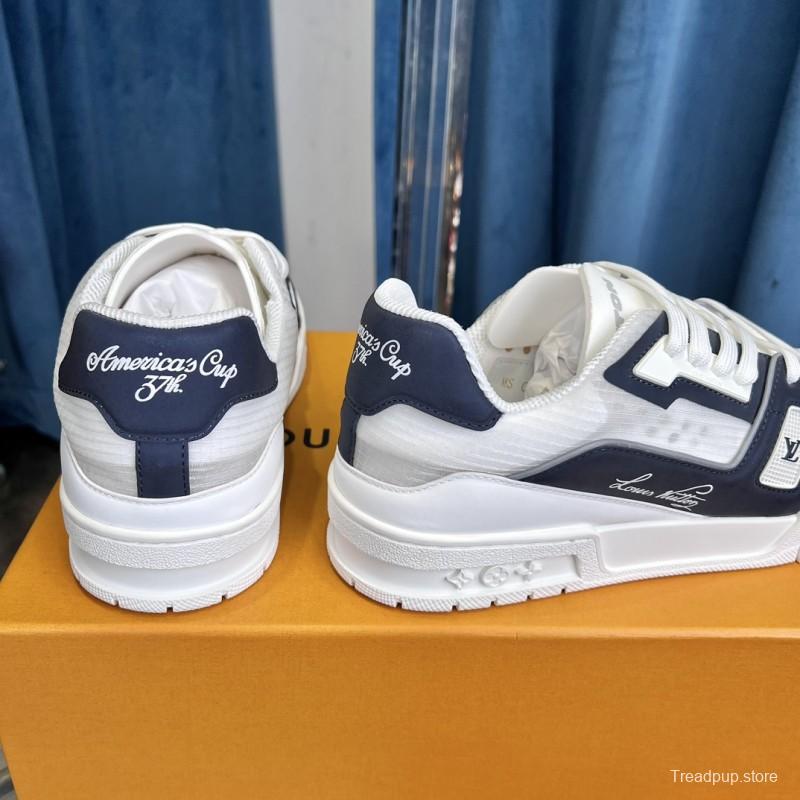 2025 Unisex Louis Vuitton White Navy Leather Trainer
