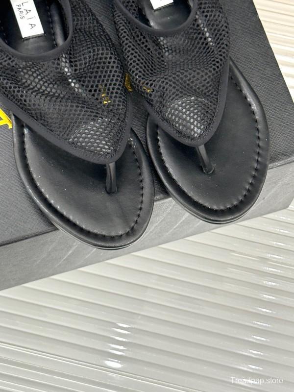 2025 Women YSL Black Mesh Sandals