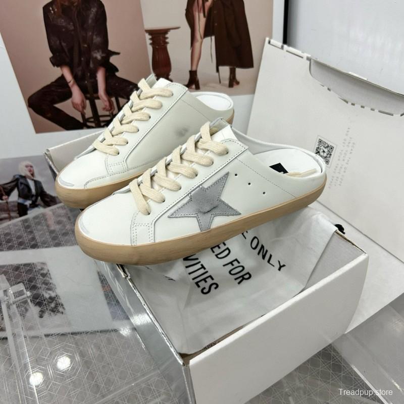 2025 GGDB White Grey Leather Slip-On Sneakers