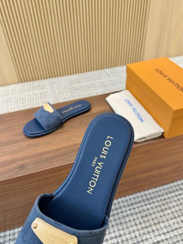2025 LV Blue Leather Slippers LY00200