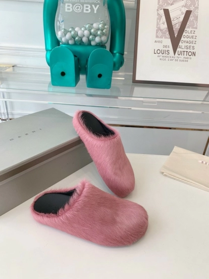 2024 Women Marni Pink Horsehair Slippers MJ00320
