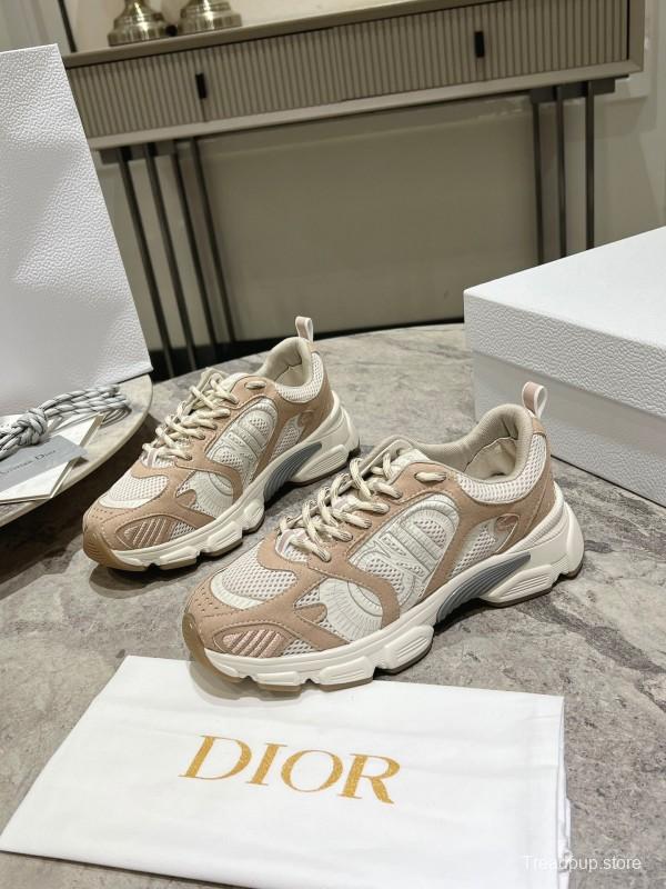 2025 Women Dior Beige White Mesh Leather Sneakers