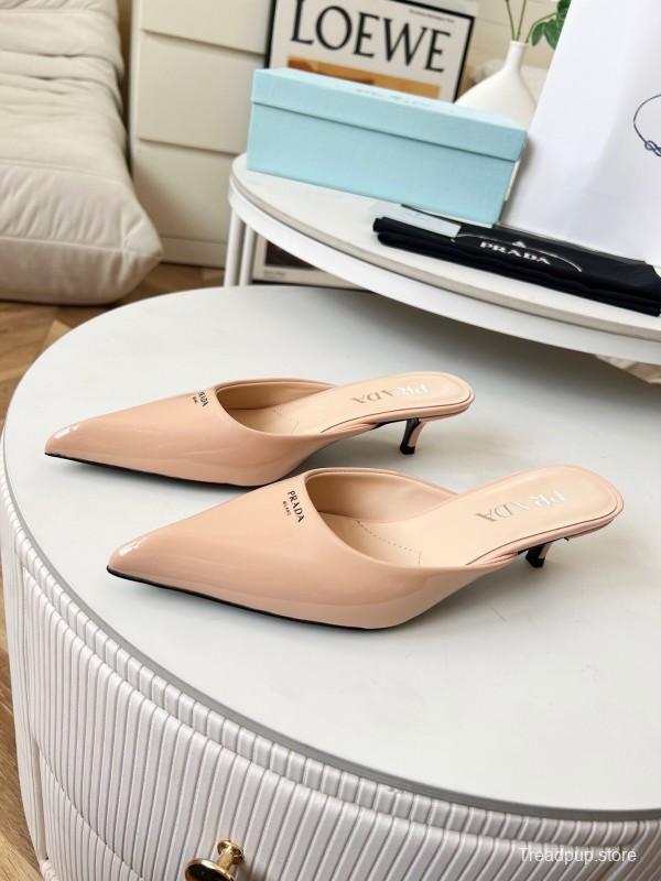 2025 Women Prada Pink Patent Leather High Heel Slip-On LY