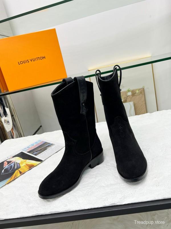 2024 Women Louis Vuitton black leather suede boots MJ00360