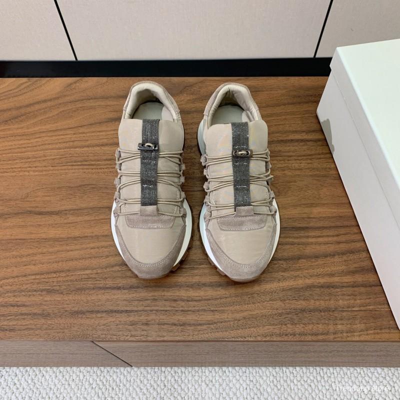 2025 Unisex Brunello Cucinelli Beige Suede Nubuck Leather Sneakers LY