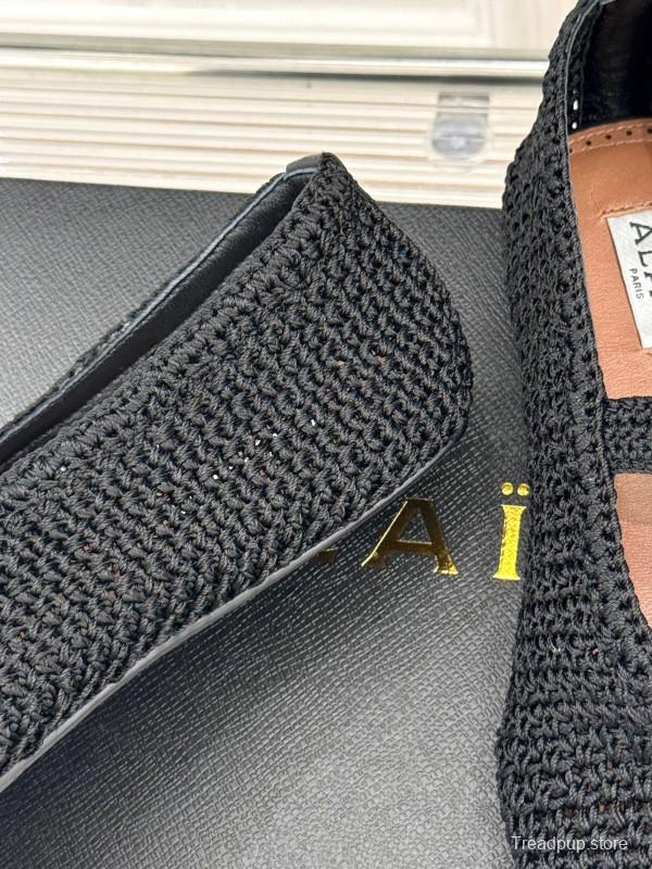2025 Women AlAIA Black Woven Leather Mary Jane KFY00310