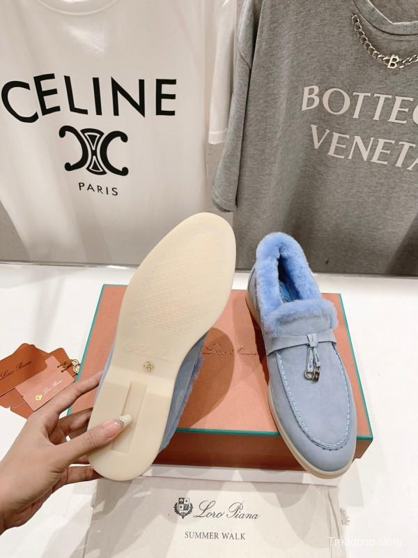 2024 Slippers LP Light Blue Suede Shearling Slippers