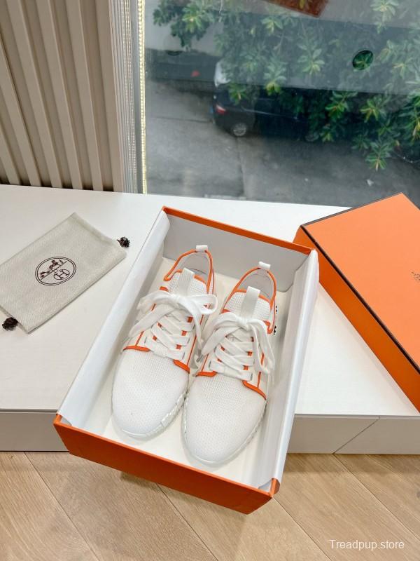 2024 Unisex Hermès white orange knit sneakers