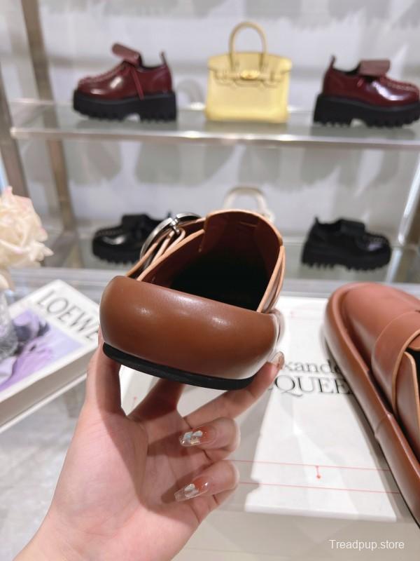 2025 Unisex Alexander McQueen Brown Leather Boken Toe Mule Flexion KFY00300