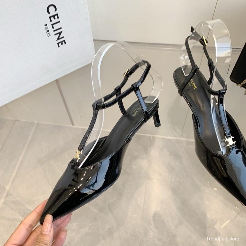 2025 Women Celine Black Patent Leather Slingback TRIOMPHE KFY00300