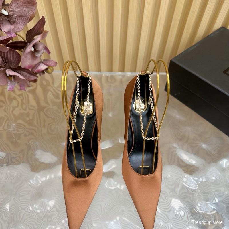 2025 Women Yves Saint Laurent Beige Leather Pointed Toe Pumps MJ00310