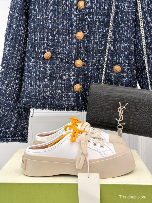 2025 Women Yves Saint Laurent White Leather Low-Top Platform Sneakers Yellow Laces Casual Chic YSL1234 (F)