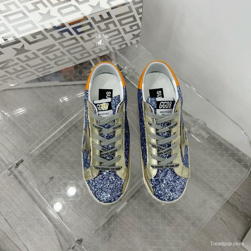 2025 Women GGDB Blue Silver Leather Glitter Low Top Sneakers
