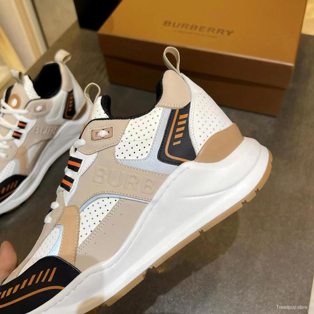 2025 Unisex Burberry Beige White Black Leather Suede Mesh Chunky Sneakers MJ00380(F/W)