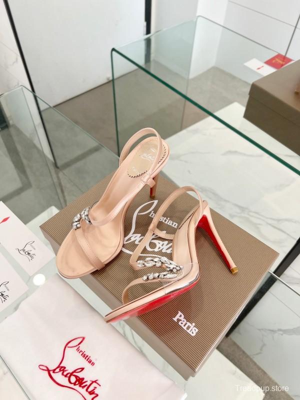 2025 Women ChristianLouboutin Champagne Silk High Heel Crystal LY00300