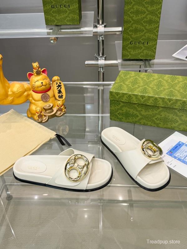 2025 Gucci White Leather Slippers KFY00210