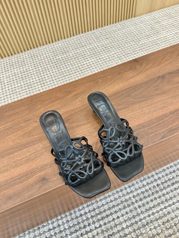 2025 Women Loewe Black Leather Heels LY00250