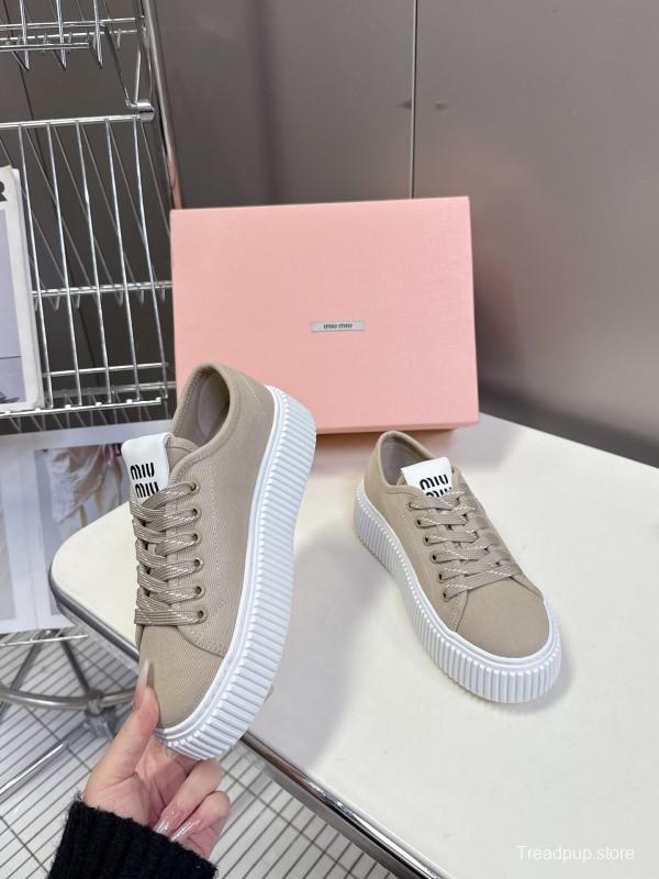 2025 Women Miu Miu Beige Canvas Sneakers LY