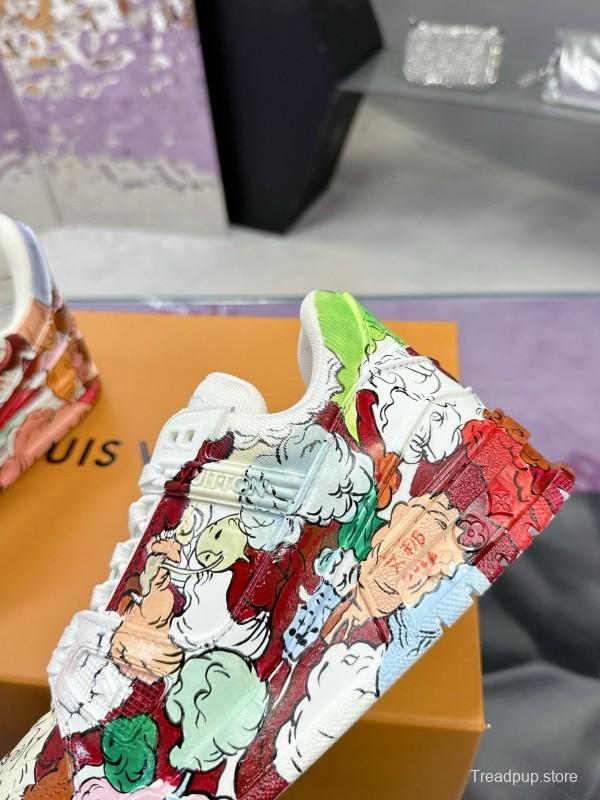 2024 Unisex Louis Vuitton White Pink Red Leather Canvas Sneakers Collaboration MJ00780