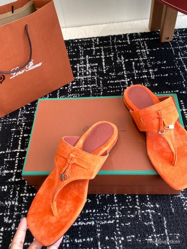 2025 Women Le Parmentier Orange Suede Slippers KFY00280