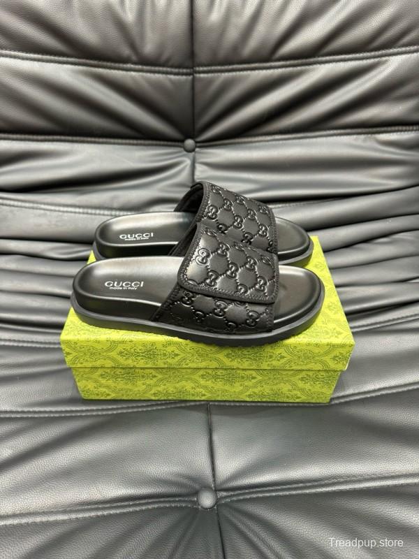 2024 Slippers Gucci Black Leather Slippers MJ00200