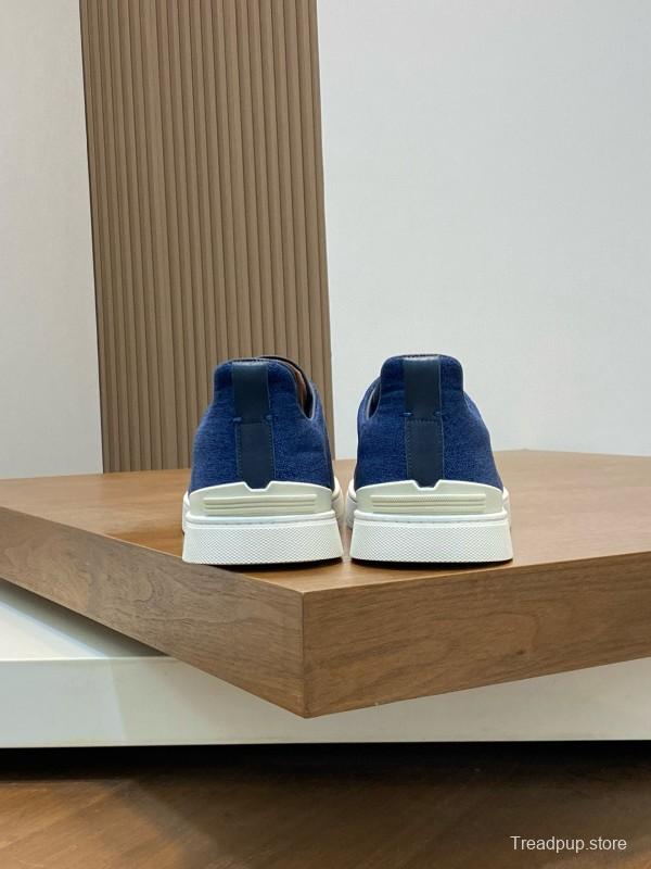 2024 Men Ermenegildo Zegna Blue Calfskin Pelletessuta Sneakers MJ00280