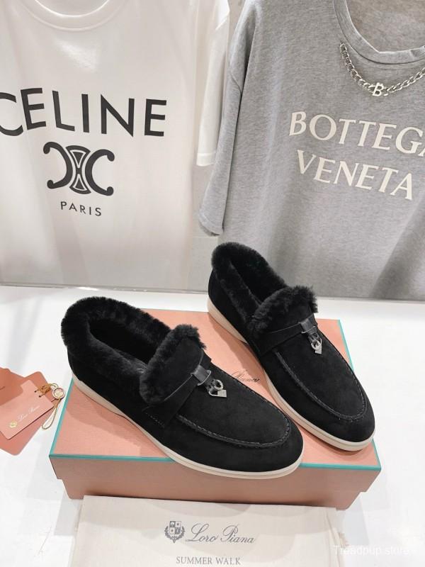 2024 Unisex Le Parmentier Black Suede Leather Wool Loafers MJ00310